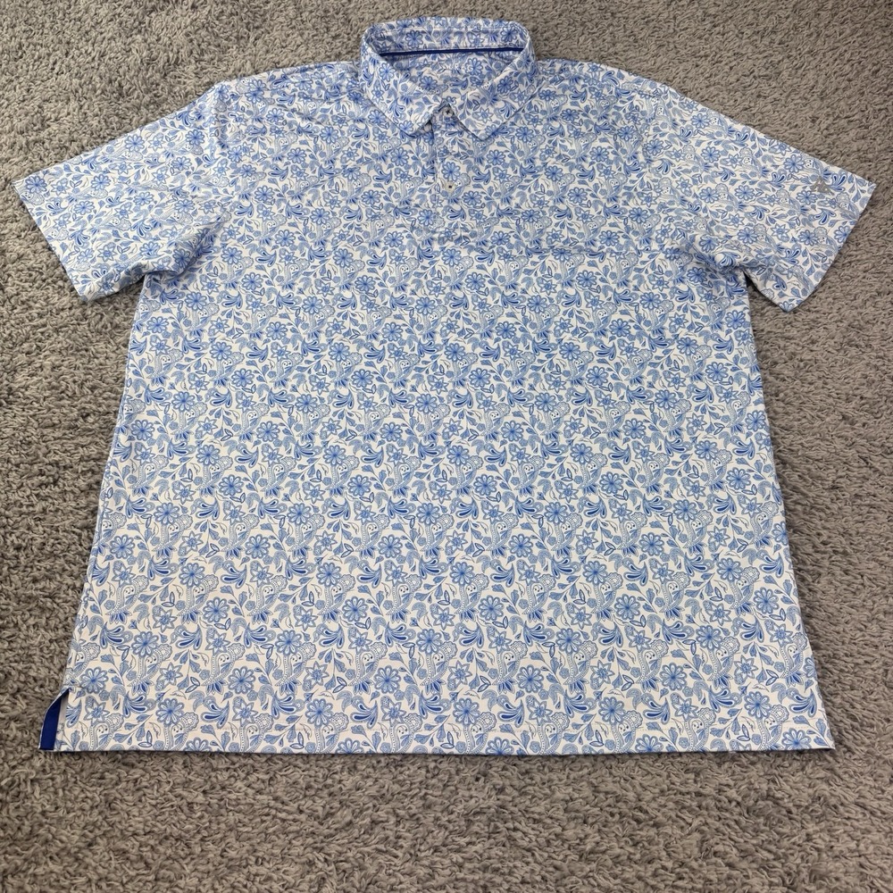 Maelreg Golf Polo Shirt Men XL Blue Paisley Performance UPF30 Old Money S/S